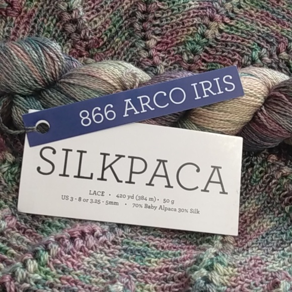 Women's Size Medium Multicolor Handmade Crocheted Silk and Baby Alpaca Beret - Picture 8 of 9